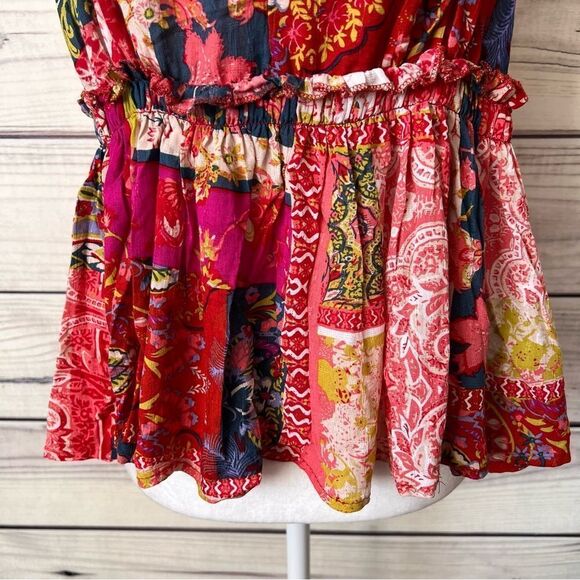 Rachel Zoe Multicolored Patchwork Floral Paisley  Peplum Cutout Halter Top - Picture 4 of 10